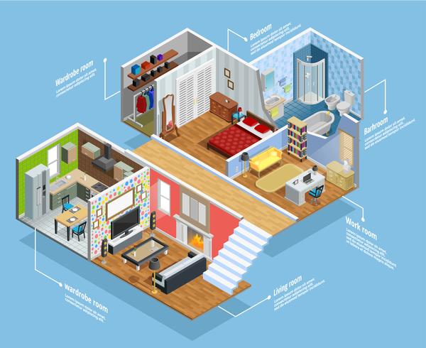 Composição isométrica interior vetor