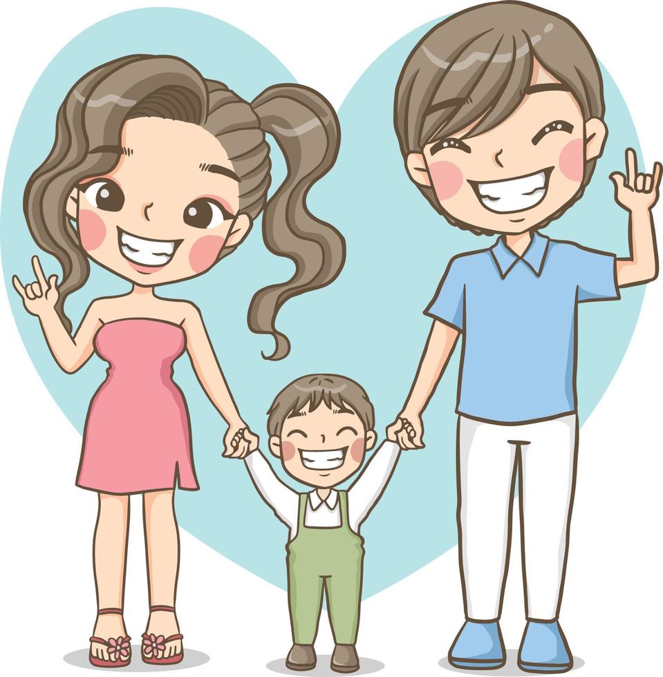 família pai mãe criança felicidade vetor cartoon clipart