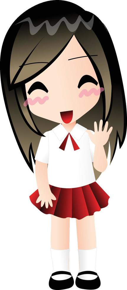 menina, acenando adeus desenho vetorial clipart fofo kawaii vetor