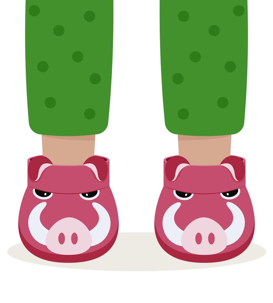 chinelos de pijama para crianças. pés de crianças em chinelos engraçados vetor