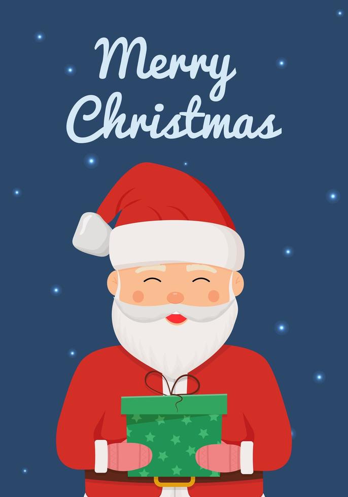 Papai Noel fica em um fundo de inverno com presentes nas mãos. ilustração de design de cartão de inverno para saudações, convite vetor