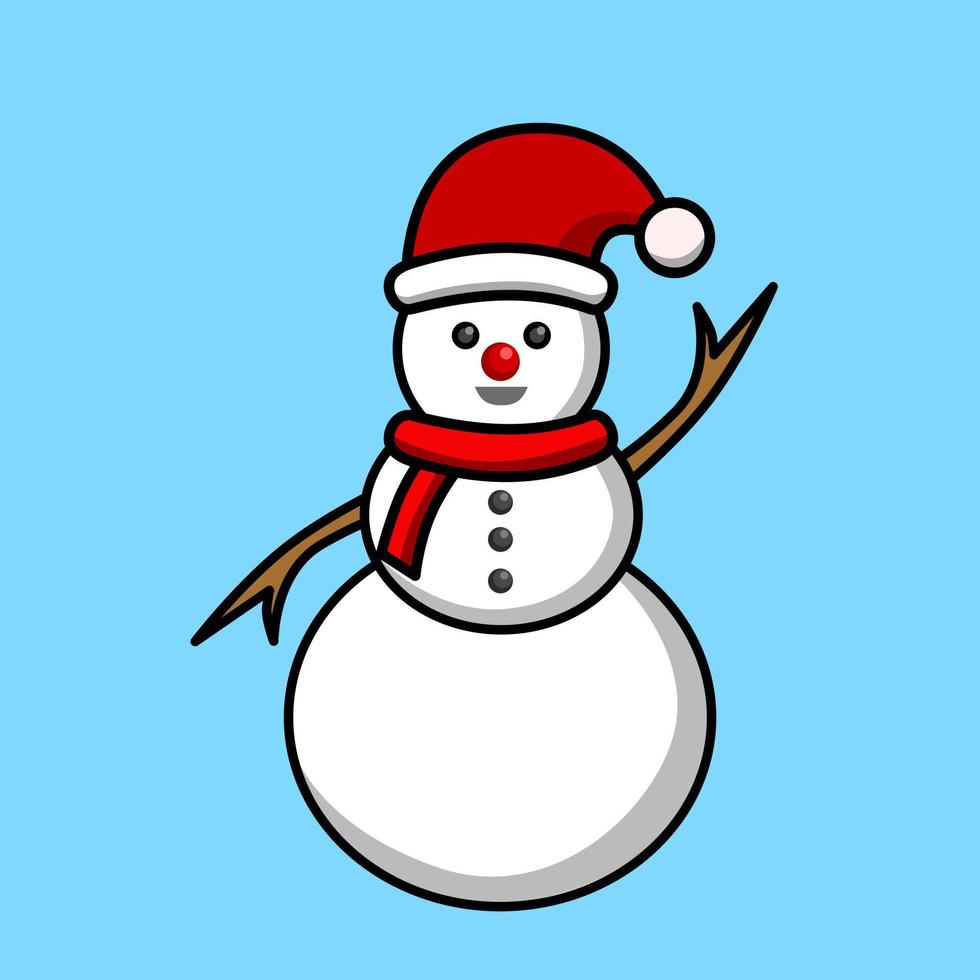 desenho de ilustração de um boneco de neve com chapéu de Papai Noel vetor