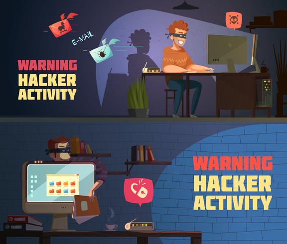 Banners horizontais de aviso 2 de atividade de hackers vetor