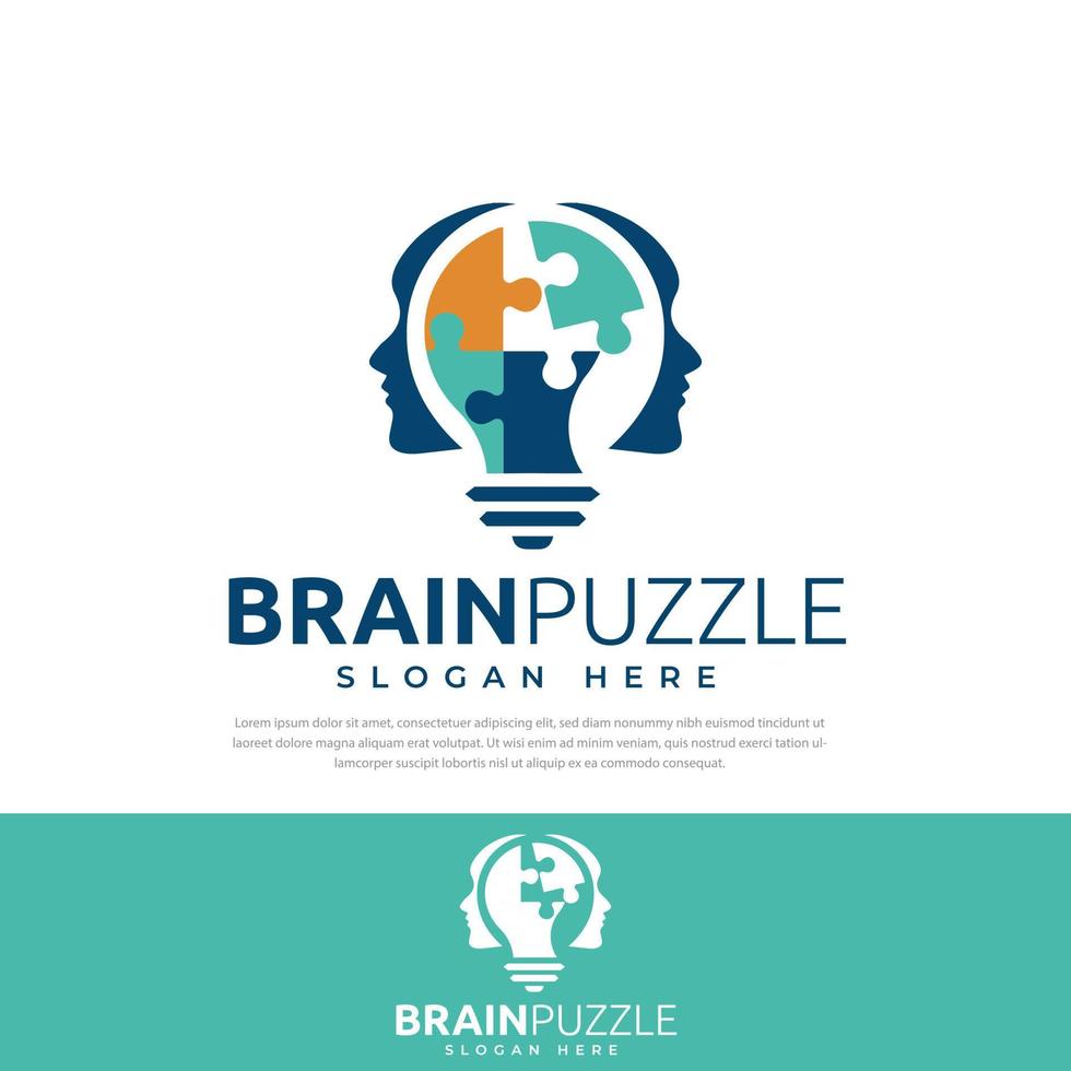 cérebro inteligência símbolo logotipo ilustração de quebra-cabeça de duas faces diferentes. design de modelo, símbolo, ícone vetor