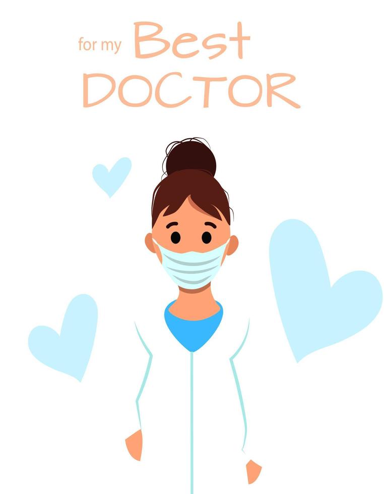 de melhor cartão de médico, obrigado banner de medicamento em estilo simples, isolado no vetor branco personagem feminina trabalhadora médica