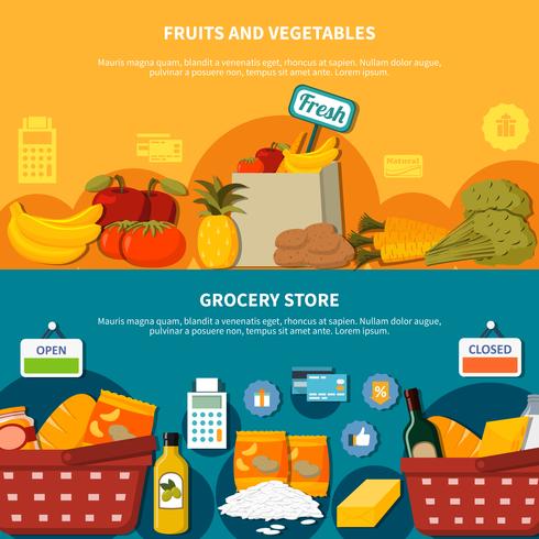 Frutas Legumes Mercearia Supermercado Banners vetor