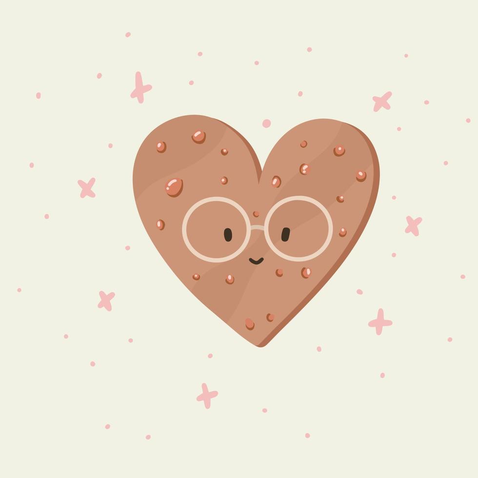 adorável biscoito de gengibre em formato de coração com rosto vetor