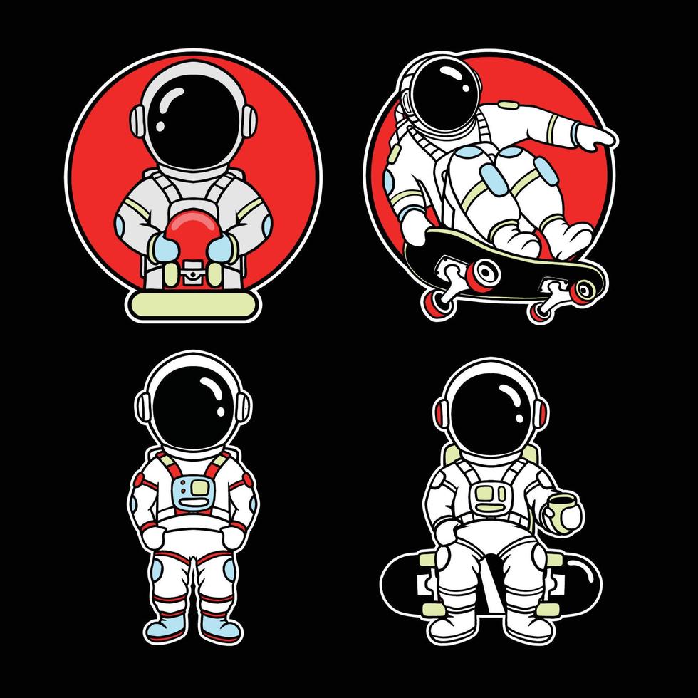 coleção de adesivos de skate fofo de astronauta vetor