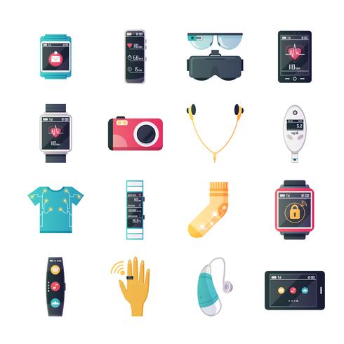 Coleção de ícones plana wearable tecnologia Gadgets vetor