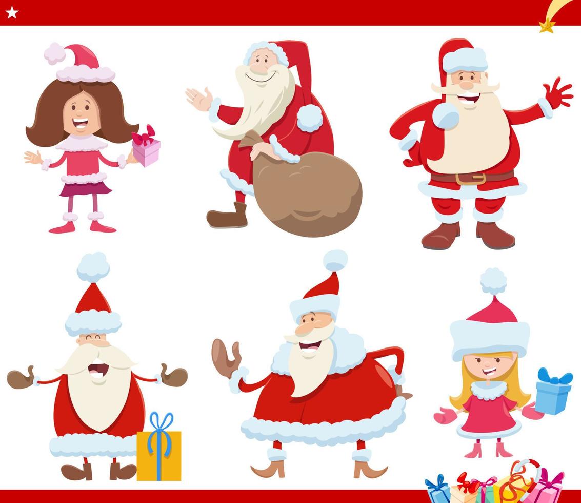 personagens do papai noel no conjunto de desenhos animados da época do natal vetor