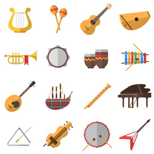 Conjunto de ícones de instrumentos musicais vetor