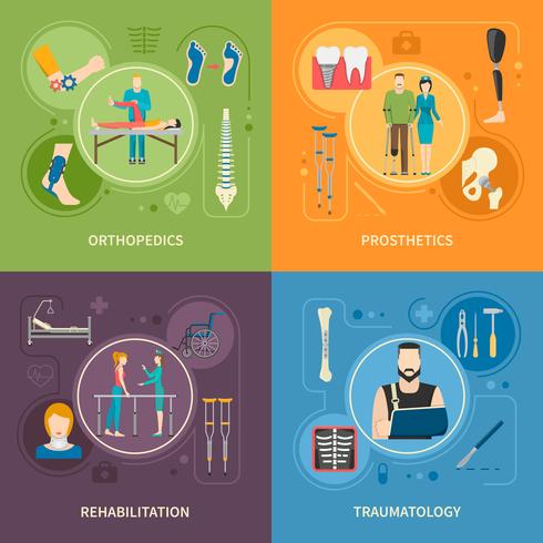 Ortopedia Traumatologia 2x2 imagens planas vetor