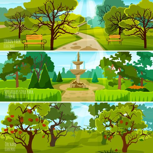 Banners de paisagem de jardim vetor