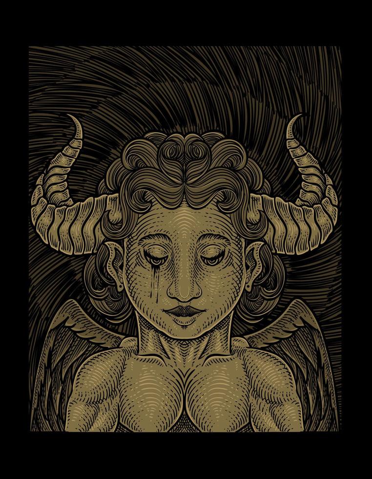 ilustração de anjo demoníaco com estilo de gravura vetor