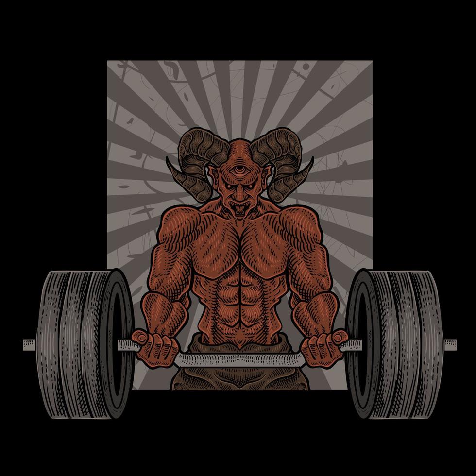 ilustração demon fisiculturista ginásio fitness vetor