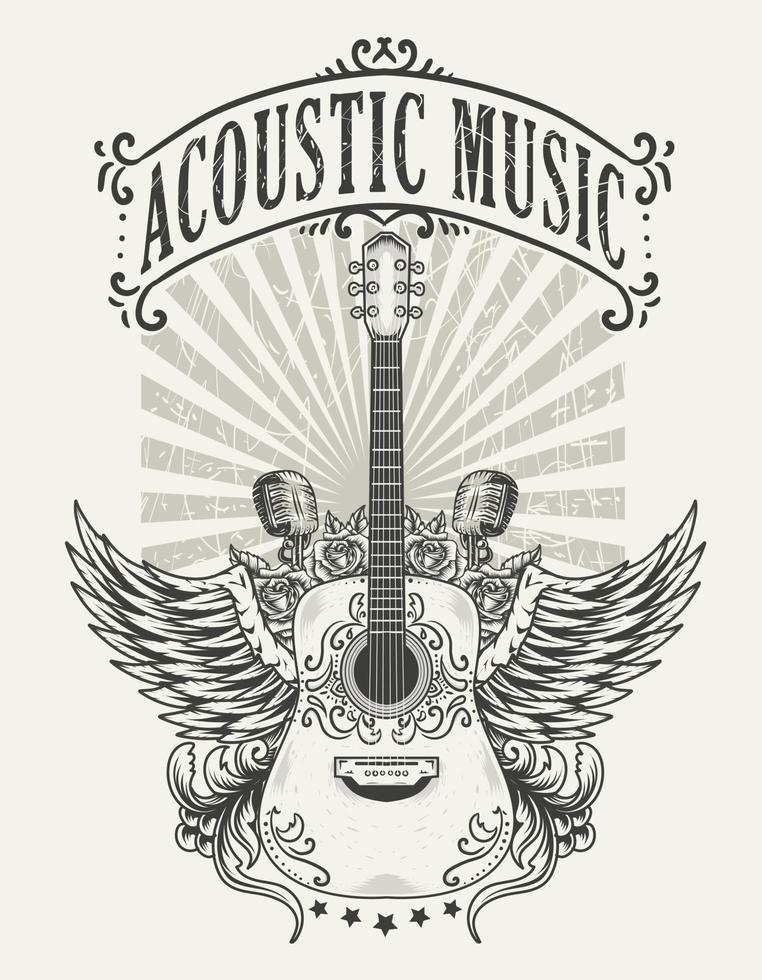 ilustração vetorial logotipo padrão de guitarra acústica vetor