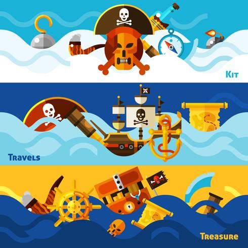 Conjunto de Banners horizontais de piratas vetor