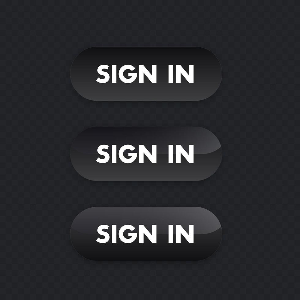 login, botões escuros para web vetor