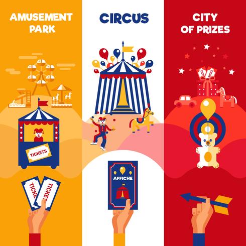 Bilhetes para o Parque de Diversões Circus 3 Banners Verticais vetor