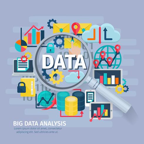 Conceito de Big Data Analysis Flat Poster vetor