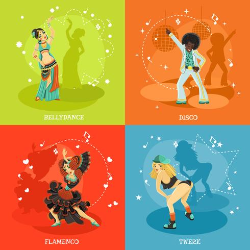 dance 4 flat shadow icons square vetor