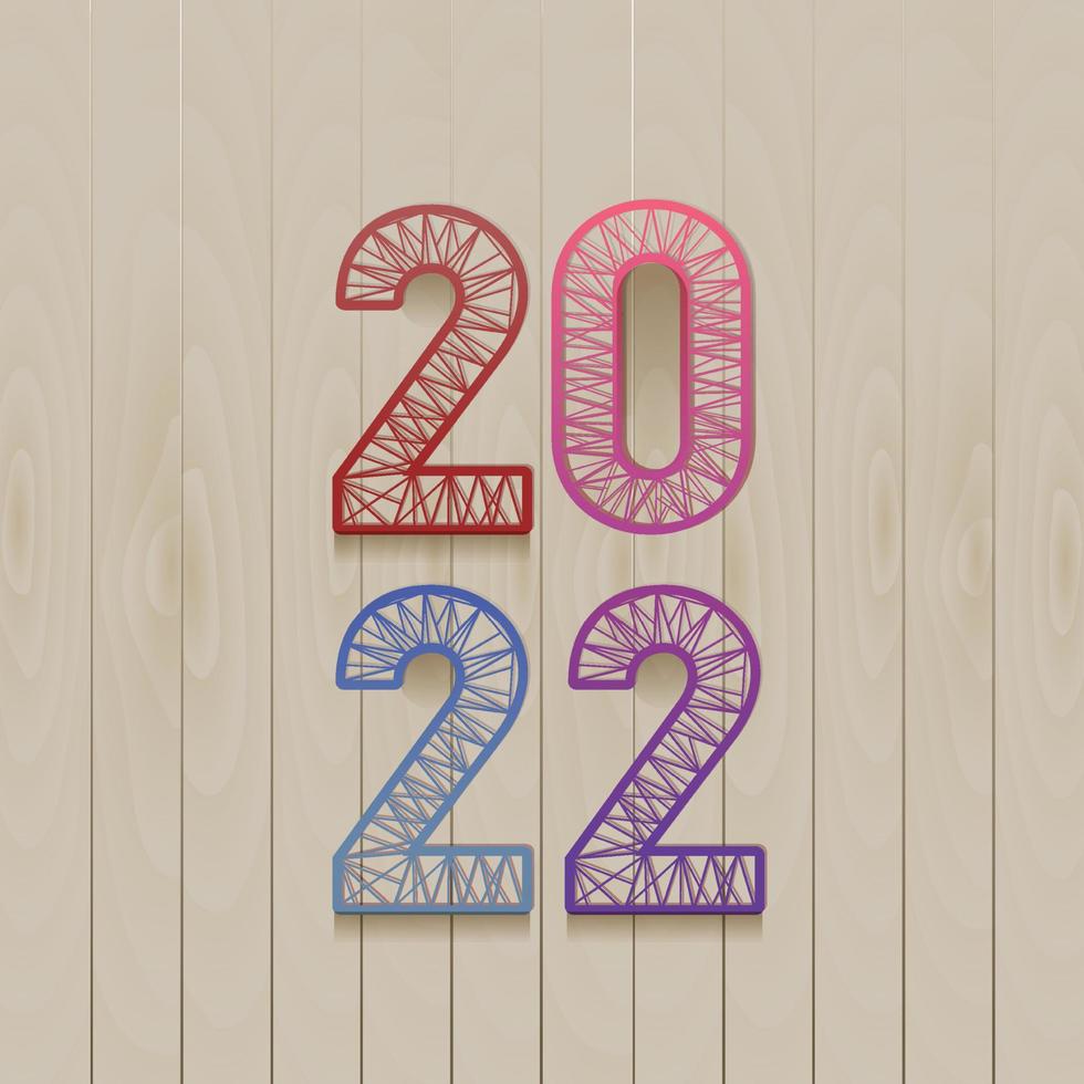 feliz ano novo de 2022 com o tema da escrita em um tema de impressão digital com cores gradientes vetor