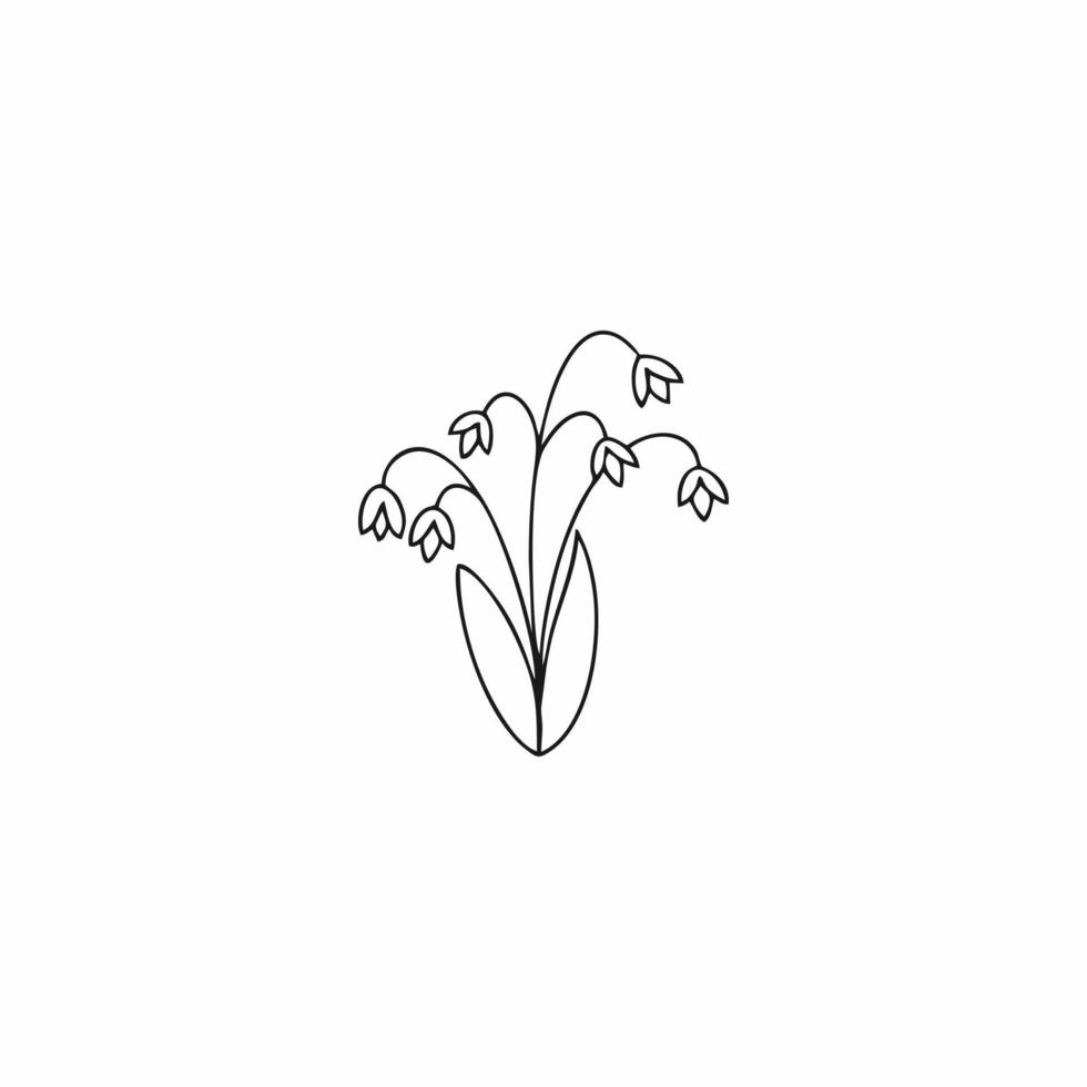 lírios de primavera do vale em um fundo branco. lírios do vale em estilo doodle. lindas flores desenhadas à mão. ícone de vetor para design de cartão postal.