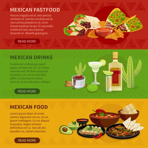 Conjunto de Banners horizontais de comida mexicana 3 vetor