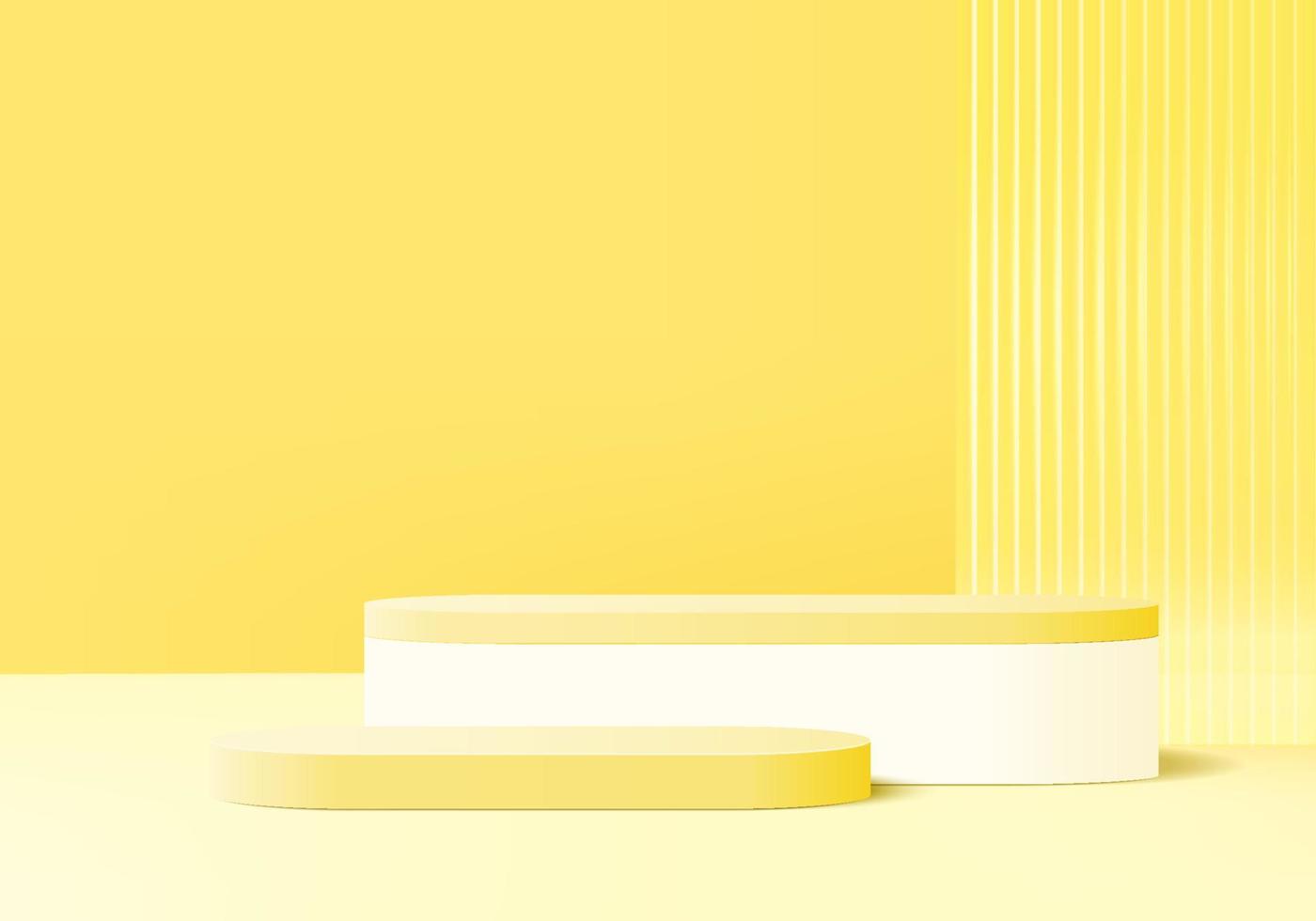 Plataforma de plano de fundo de exibição de produto 3D com luz amarela de parede de vidro moderna. plataforma do pódio de renderização 3d do vetor do fundo. estande mostrar produto cosmético. vitrine de palco em pedestal moderno estúdio de luz