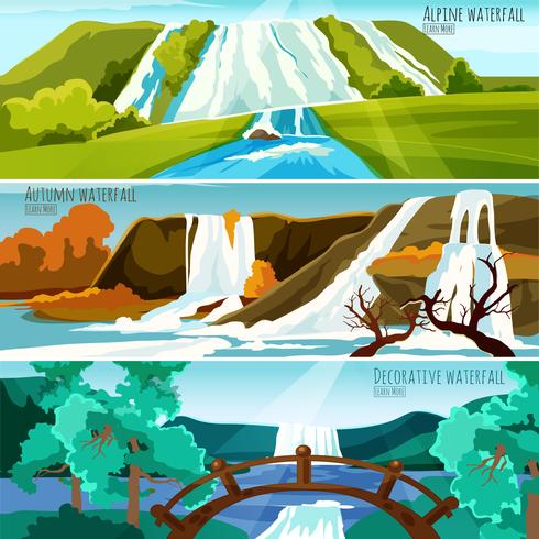 Banners de paisagens de cachoeira vetor