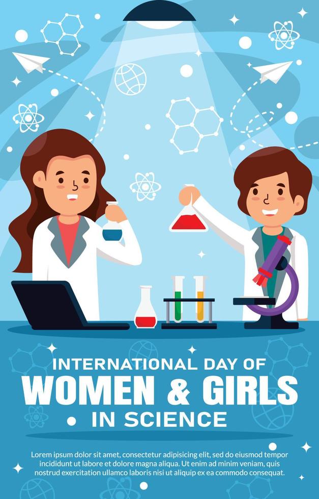 dia internacional das mulheres e meninas na ciência pôster vetor