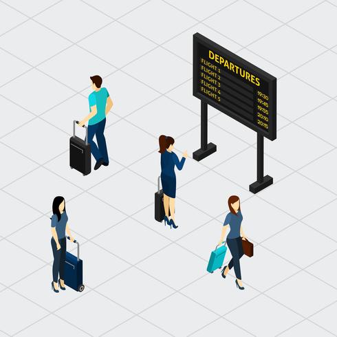 Banner isométrico de passageiros do Aeroporto Municipal vetor
