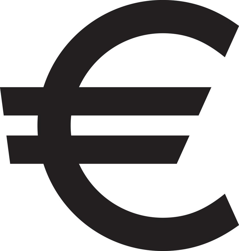 símbolo da moeda euro. silhueta negra do euro vetor