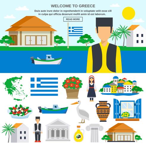 Conjunto de ícones plana da Grécia vetor