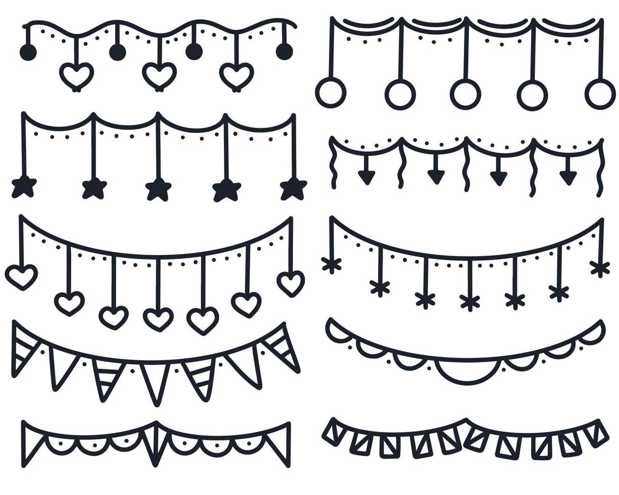 conjunto de ilustração vetorial de guirlandas desenhadas à mão vetor