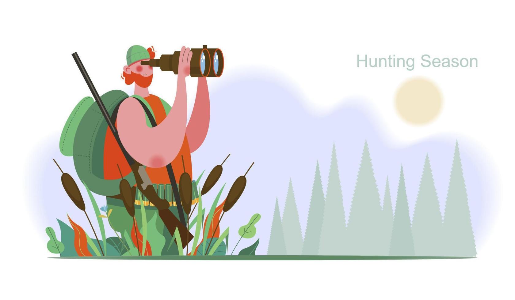 época de caça. caçador com binóculos. ilustração vetorial. vetor