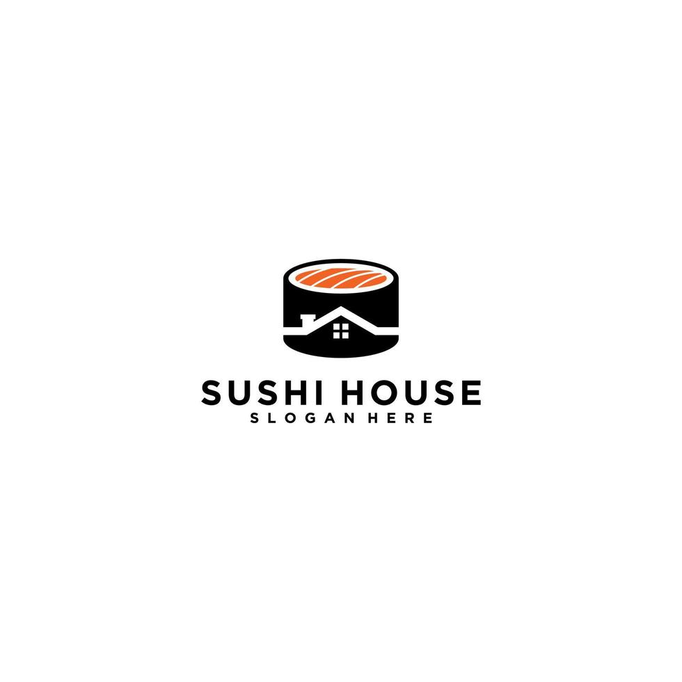 Logotipo da casa de sushi com ilustração de sushi combinada com casa vetor