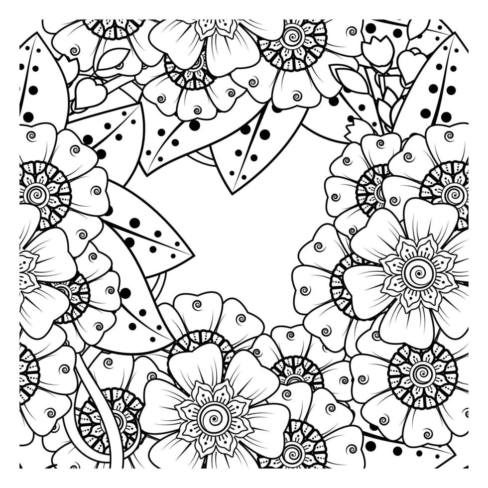 flor mehndi para henna, mehndi, tatuagem, decoração. ornamento decorativo em estilo oriental étnico, ornamento de doodle, desenho de mão de contorno. página do livro para colorir. vetor