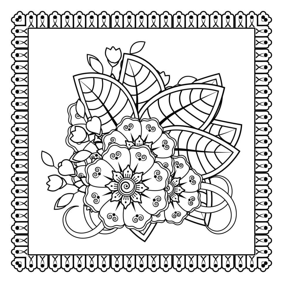 flor mehndi para henna, mehndi, tatuagem, decoração. ornamento decorativo em estilo oriental étnico, ornamento de doodle, desenho de mão de contorno. página do livro para colorir. vetor