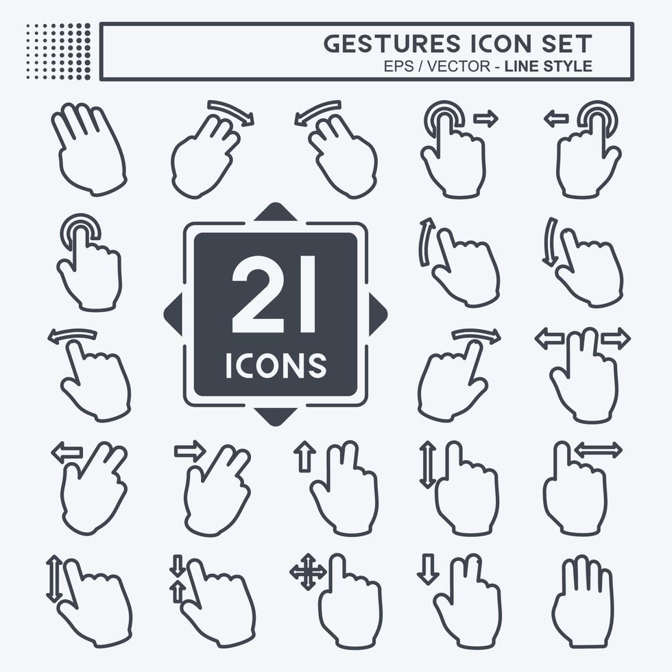 conjunto de ícones de gestos - estilo de linha - ilustração simples, traço editável vetor