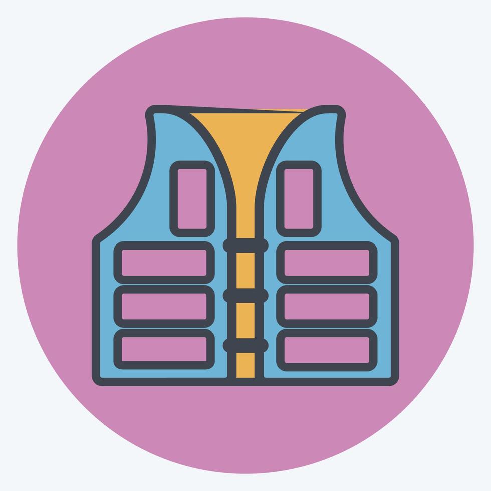 ícone colete salva-vidas - cor estilo companheiro - ilustração simples, traço editável vetor