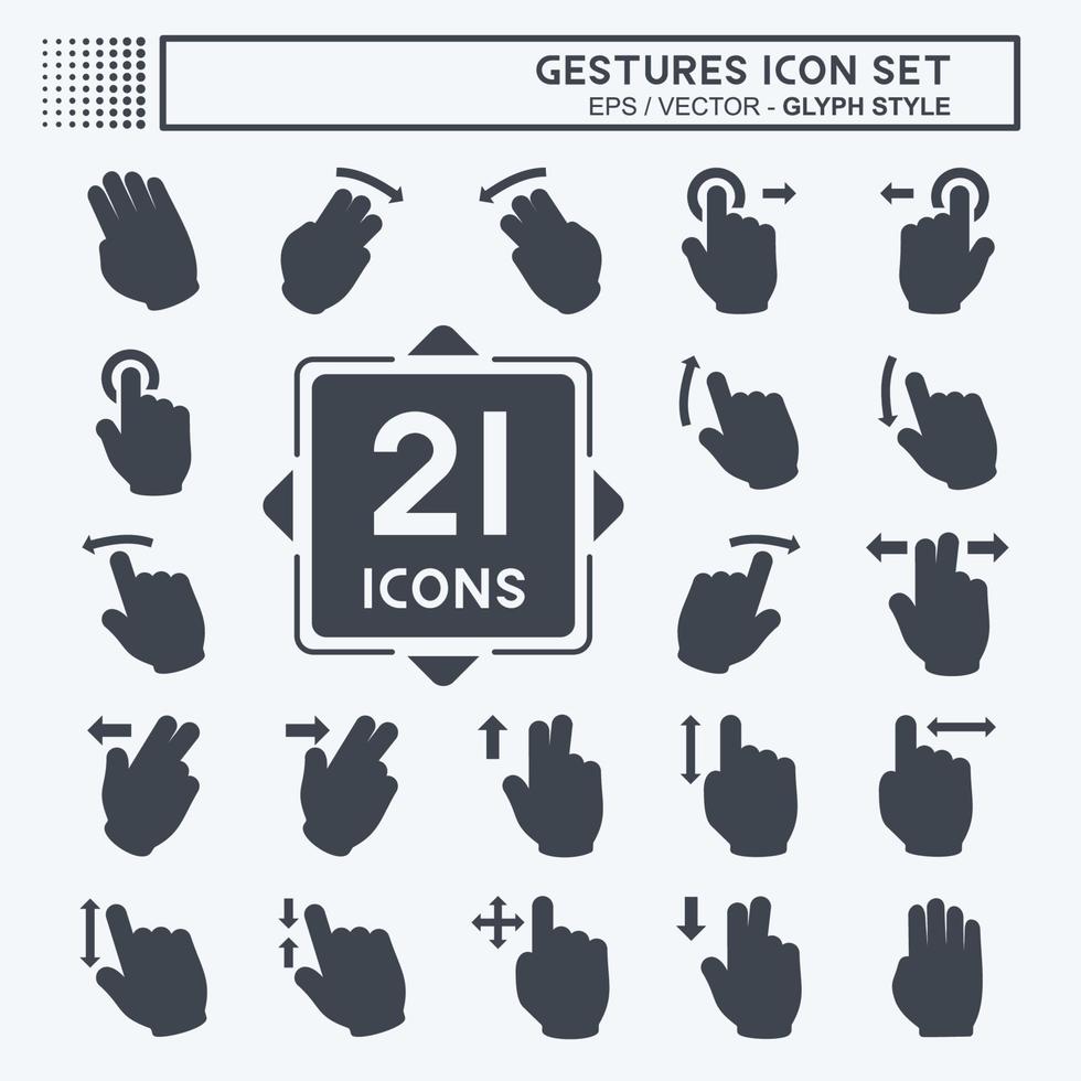 conjunto de ícones de gestos - estilo glifo - ilustração simples, traço editável vetor