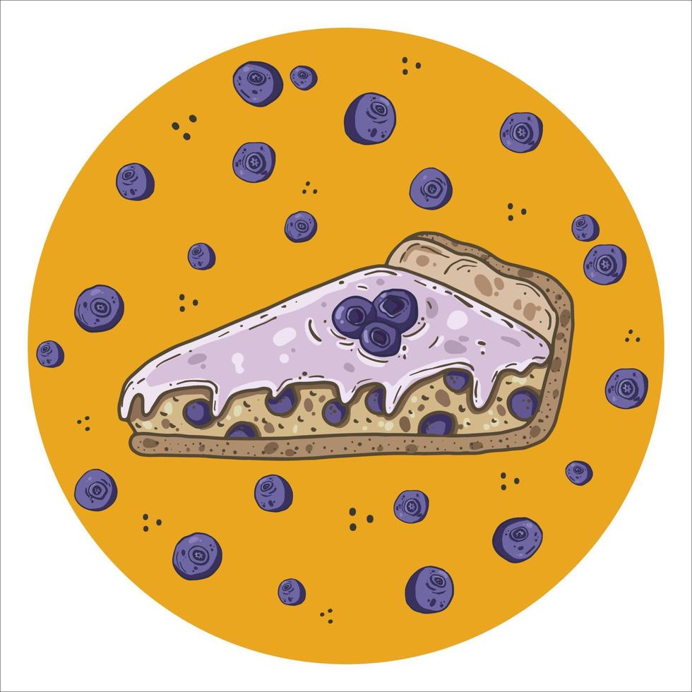 fatia de torta bonito dos desenhos animados sobre fundo amarelo em forma redonda. vetor