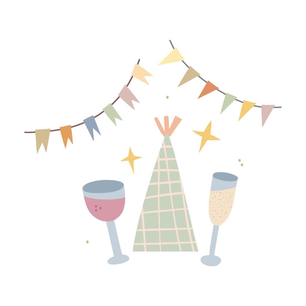 ilustração de celebração com cheers grasses vinho e champanhe vetor