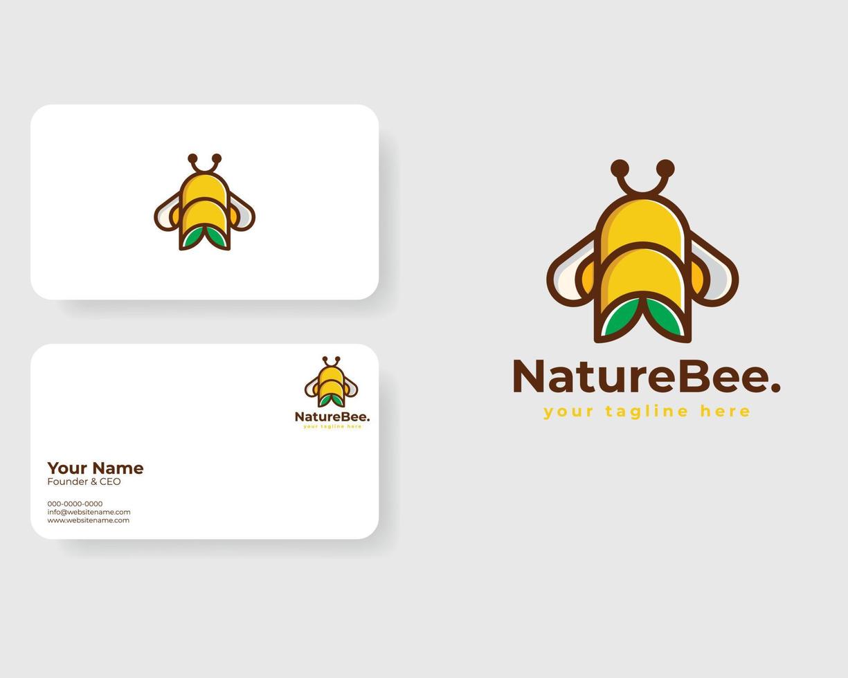 logotipo de mel de abelha da natureza com modelo de cartão de visita vetor