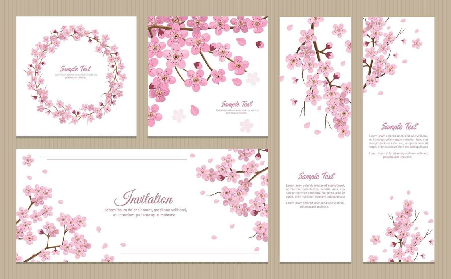 conjunto de cartões comemorativos, banners e cartão de convite com flores de sakura vetor