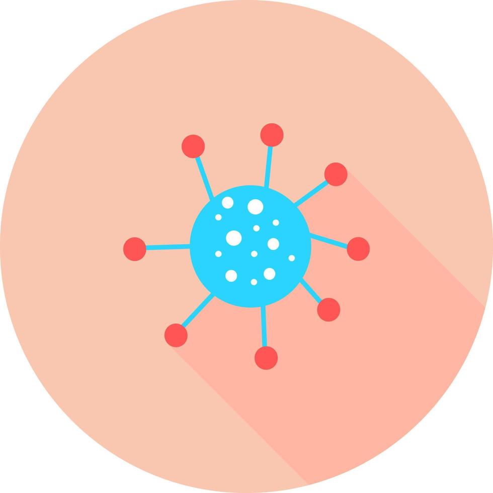 vírus corona em ícone de círculo com longas sombras. bactérias, micróbios e vírus sinal e símbolo na saúde design plano com elemento para o conceito móvel e aplicativos da web. vetor