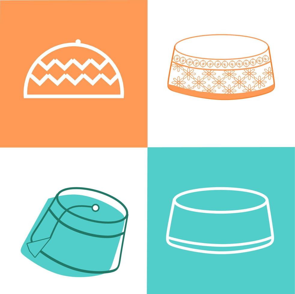 ícone do boné islâmico. ícone islâmico e ramadã definir símbolo de logotipo de vetor. Conceito eid mubarak com chapéu bordado islâmico head wear em fundo verde, branco e laranja. eid festival da comunidade muçulmana vetor