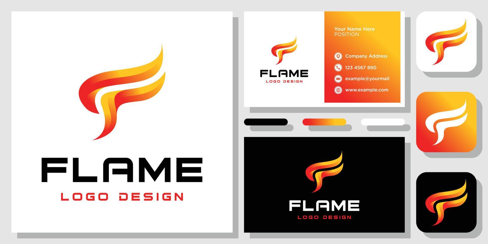 letra inicial f chama fogo energia vermelho queimar tocha inspiração de design de logotipo com modelo de layout cartão de visita vetor