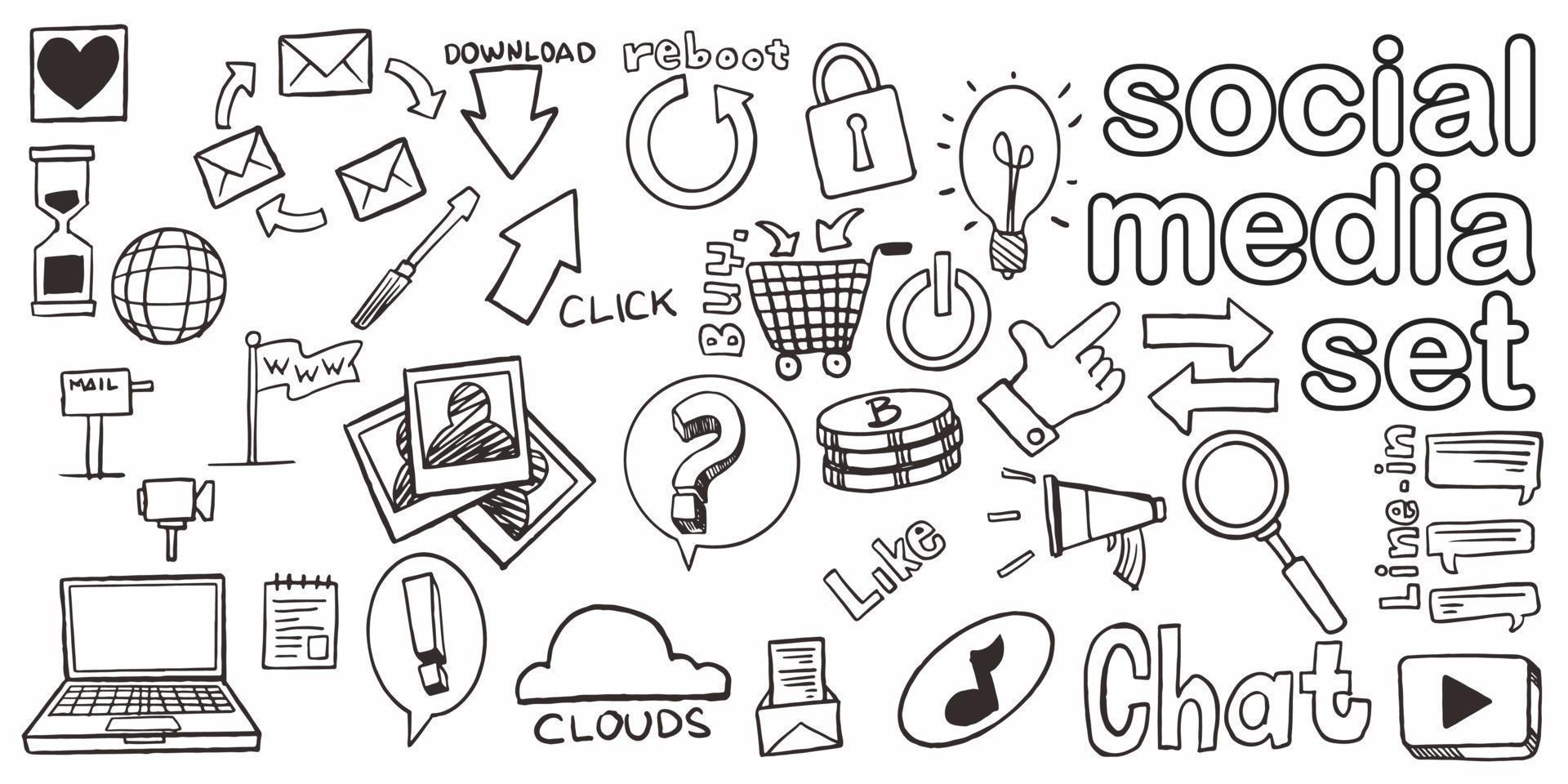 conjunto de mídia social doodle desenhado à mão para promoção de vendas vetor